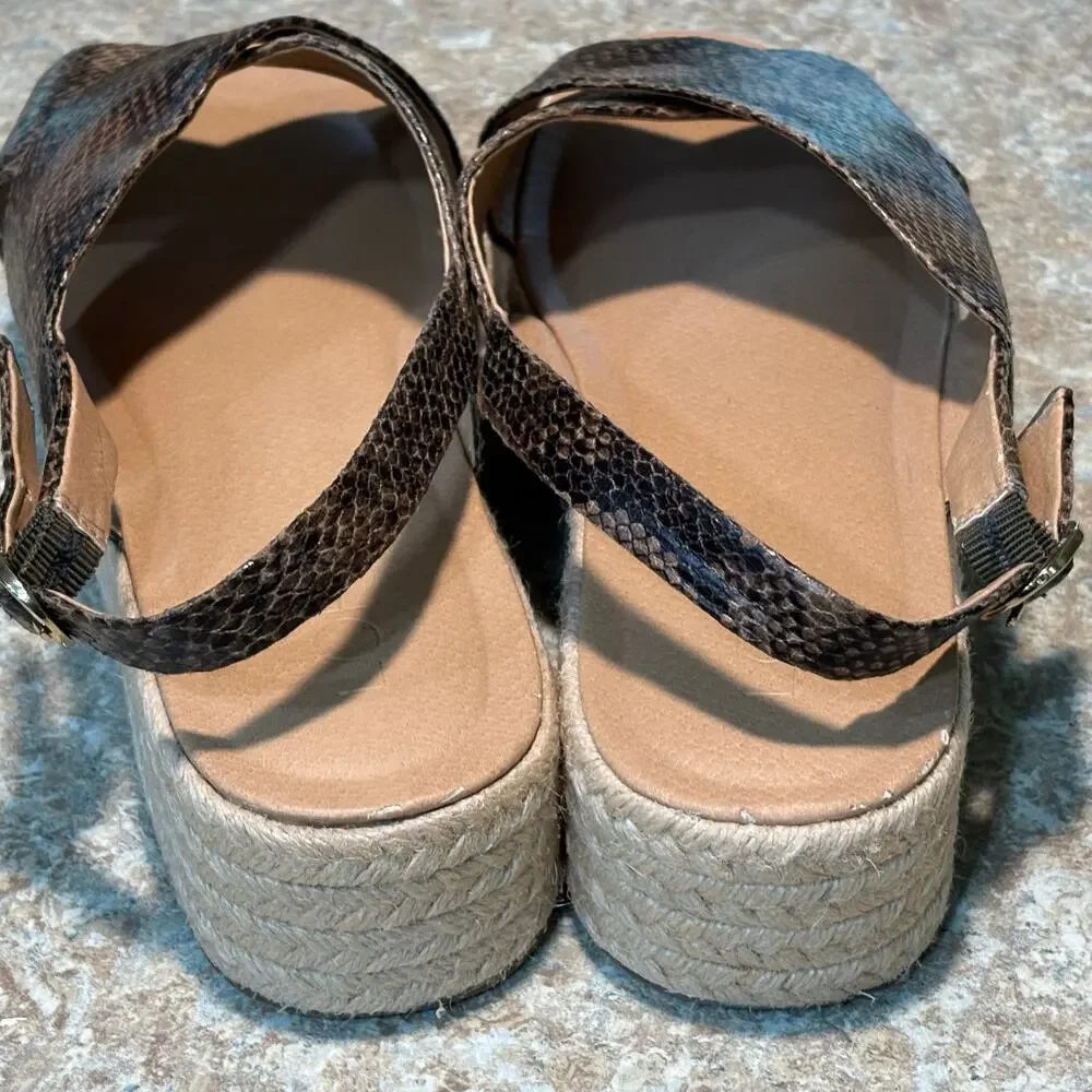 Ann Taylor LOFT Espadrille Snake Print Criss Cross Platform Sandals Size 10